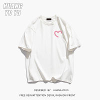 HUANGYOYO เสื้อยืด100% ผ้าฝ้ายแขนสั้นหัวใจกว้างพิมพ์ลายสำหรับผู้หญิง