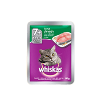 WHISKAS® Cat Food Wet Pouch Senior Tuna Flavour วิสกัส®อาหารแมวชนิดเปียก แบบเพาซ์ รสซีเนียร์ ปลาทูน่า 80กรัม 12 ซอง