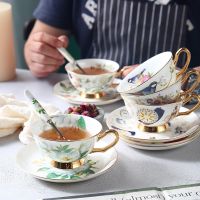 European Ceramic Coffee Cup with Saucer and Spoon British Afternoon Tea Set Bone China Porcelain Gold Rim Household Teaware