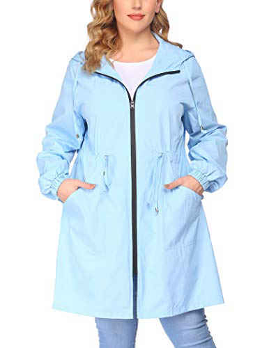 IN'VOLAND Women's Rain Jacket Plus Size Long Raincoat Lightweight Hooded Windbreaker Waterproof Jackets with Pockets 