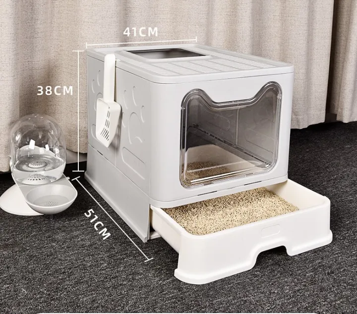 Nhà vệ sinh cho mèo size lớn, chậu cát, toilet cho mèo hai cửa chống văng cát