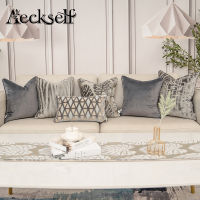 Aeckself Luxury Flowers Leaves Pattern Cut Velvet Cushion Cover Home Decor Grey Throw Pillow Case Pillowcase for Couch Bedroom