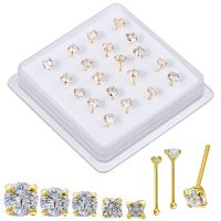 20 Pcs Straight Pin Nose Studs With 1.5mm 2MM 3MM 4MM CZ Crystal Nose Rings Piercing Body Jewelry Nose Bone Ball Pin Body jewellery