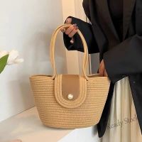 【Ready Stock】 ▣☁☇ C23 New woven bag vintage versatile shoulder bag Korean fashion pearl handbag large capacity womens bag