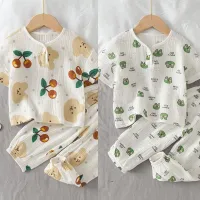 【Ready】? Baby Homewear Foam Cotton Thin Zou Yarn Suit Summer Childrens Pajamas Boys and Girls Childrens Bloomers