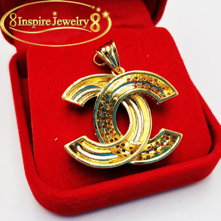 inspire-jewelry-จี้ฝังเพชรงานแฟชั่นอินเทรน-สวยงาม-งานจิวเวลลี่-สีทอง-ขนาดใหญ่กว่าเหรียญห้าบาท