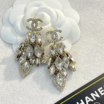 Chanel Brand New Gold 3 Round Crystal CC Small Piercing Earrings