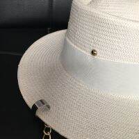 2021 New Arrival Womens Summer Hat With Chain And Pin  White Straw Womens Cap Female Free Shipping