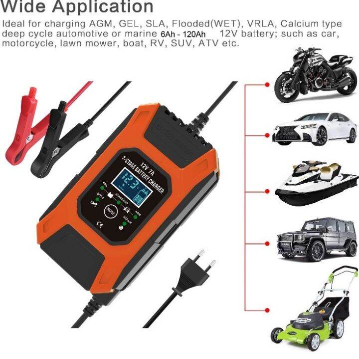new! 12V 7A 7stage Pulse Battery Charge Deep cycle EFB GEL WET AGM Car