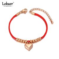 Lokaer Ethnic Chinese Style Stainless Steel Red Rope Hand-woven Bracelets For Women Girls Lucky Heart Bracelet Jewelry B21008 Charms and Charm Bracele