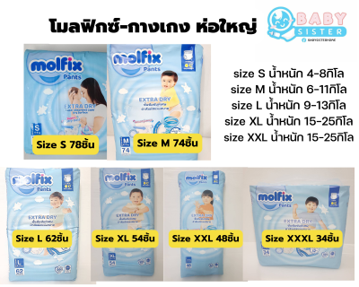 ค่าส่งถูก!!! Molfix โมลฟิกซ์ เอ็กซ์ตร้าดราย แพมเพิสแบบกางเกง ห่อใหญ่