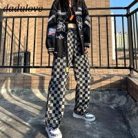 CDO DaDulove New Korean Version of INS Black and White Plaid Jeans WOMENS High Waist Wide Leg Pants Large Size Trousers