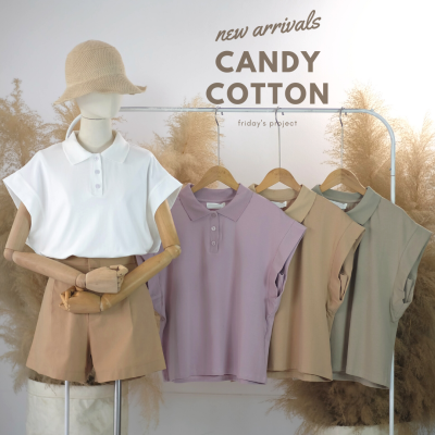 candy cotton เสื้อผ้าคอตตอนยืดทรงโปโลน่ารัก มี 4 สี