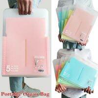 ㍿∋ Portable Organ Bag Document Bag File Folder Expanding Wallet 5 Grid A4 Organizer Paper Holder Office School Supplies Gift