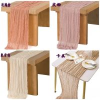 【NEW】【Penghantaran Privasi Tinggi】 Voile Champray Table Runner Cotton and Linen Table Runner European and American Solid Color Pleated Holiday Party Table Runner Wedding Celetion Decoration Table Runner Batch