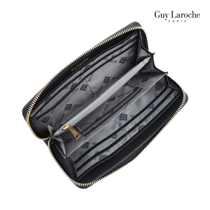 guy-laroche-กระเป๋าสตางค์ใบยาวซิปรอบ-รุ่น-darlene-สีดำ
