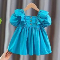 2022 Summer Girls Princess Dress Kids Square Collar Puff Sleeve Dresses Girl cotton Casual Dress Children Elegant Party Clothing  by Hs2023