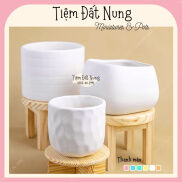 Chậu Đất Nung TRẮNG PASTEL Trồng Cây Cảnh, Chậu Sứ Trồng Sen Đá