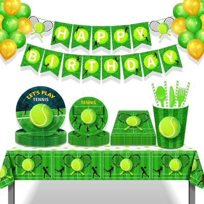 【CW】❣✑◇  Tournament Tennis Court Birthday Disposable Tableware Sets Dinner Plates Backdrops Decorations