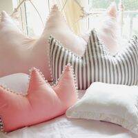 ✉✔ Soft Pink White Comfortable Waist Pillow With Wool Ball TV Bed Unique Plush Heart Star Crown Gift for Girl Home Derocation