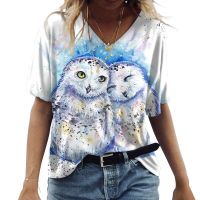 New Summer WomenS T-Shirt Art Cartoon Print V-Neck Top Kawaii Haruku Short-Sleeved Fashion Comfortable Loose WomenS T-Shirts