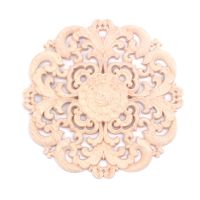 Rubber wood Carved Long Applique Unpainted Flower Walls Cabinets Door Decor Wood color