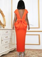 【jw】♂㍿  Backless Big Bow Short Sleeve Evening African Gowns Birthday Wedding Guest Robes