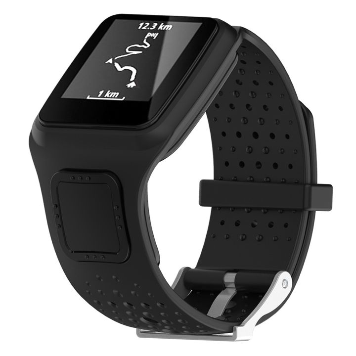 นาฬิกาซิลิโคนสปอร์ตแบนด์สำหรับ-tomtom-1-series-runner-cardio-สีดำ