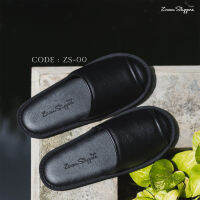 [ZS-00] Zircon Slippers - Black Leather Slippers (สลิปเปอร์ หนังเทียม PU สีดำ) พร้อมส่ง รองเท้าในบ้าน รองเท้าในห้องนอน รองเท้าโรงแรม รองเท้าสปา รองเท้าคลินิค