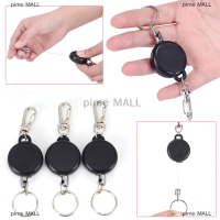 pime MALL ห่วงโซ่กุญแจแบบพับเก็บได้ม้วนสายเหล็ก recoil Belt Ring Badge PASS ID Card Holder