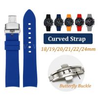 Curved Silicone Bracelet for Rolex Water Ghost Watch Strap for Seiko for Tissot Wristbelt Butterfly Clasp 18/19/20/21/22/23/24mm