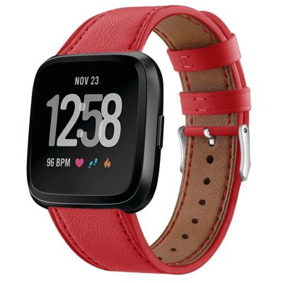 สำหรับ Fitbit Versa 2 / Fitbit Versa / Fitbit Versa Lite สายนาฬิกาหนังพร้อมหัวเข็มขัดไฟท้ายกลมมอเตอร์ไซค์ (สีดำผิวสีชมพูดอกไม้)