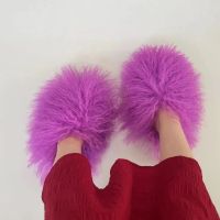 Winter Women Plush Flat Shoes Outdoor Indoor Fashion Slippers Mongolian Fur Slides