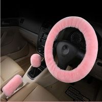 Car Steering Wheel Cover Gearshift Handbrake Cover Protector Decoration Warm Super Thick Plush Collar Soft Black Pink Women Man