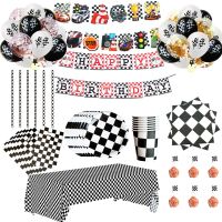 【CW】 Black White Grid Racing Car Birthday Party Supplies for Kids Disposable Party Tableware set Paper Cups Napkins Plates Tablecloth