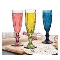 Retro Color Relief Champagne Glass Creative Small Juice Cup Glass Goblet Household Thickened Wine Glass Wine Set-Japanese Colored Glass Sake Cup Hammer Plum Wine Cup Tea Cup Fruit Wine Cup