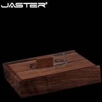 JASTER Crystal USB Flash Drives 64GB 32GB Walnut Wood Box Pen Drive 16GB 8GB Photography Studio 2.0 USB Stick 4GB Wedding Gift