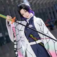 Demon Slayer Kochou Shinobu Cosplay Costume Wig Adult Kids Anime Cosplay Kimetsu No Yaiba Uniform Haori Cloak Halloween Suits