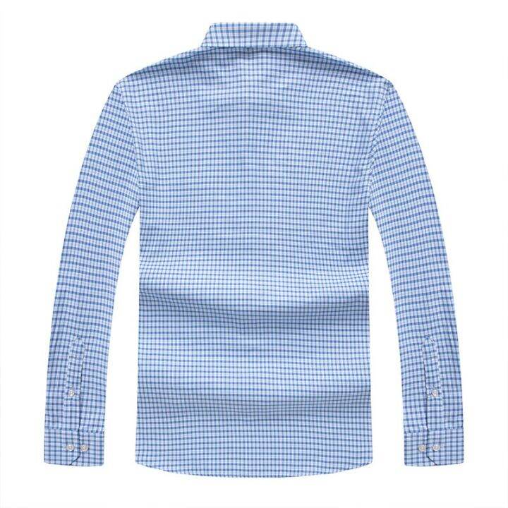 zzooi-8xl-159cm-cotton-shirts-for-men-long-sleeve-spring-autumn-plus-size-plaid-shirt-male-shirt-business-casual-blue-new-regular-fit