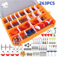 Elder Sea 263Pcs อุปกรณ์ตกปลาชุดพร้อมกล่องรวมทั้งตกปลาน้ำหนัก Sinkers Jig Hooks ลูกปัดหมุน Snap Bobbers Float