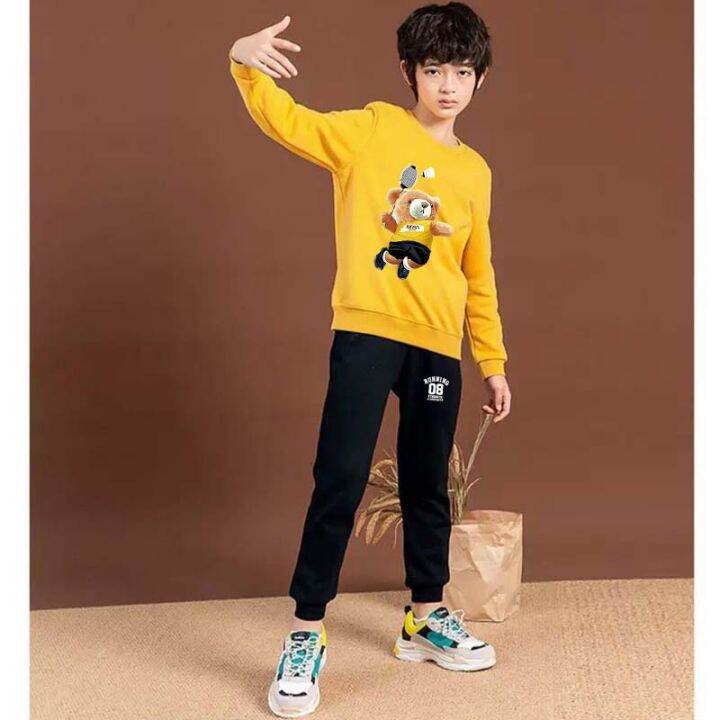 สินค้าในไทย-ชุดเซทเด็ก-2-ชิ้นเสื้อกันหนาวคอกลม-กางเกงขายาว-สกรีนลายการ์ตูนน่ารักใส่ได้ทั้งหญิงและชาย-k2291-o-tku355
