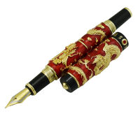 Jinhao Red Cloisonne Double Dragon Fountain ปากกา Iridium Medium Nib Craft เขียนของขวัญปากกาสำหรับธุรกิจ,Graduate