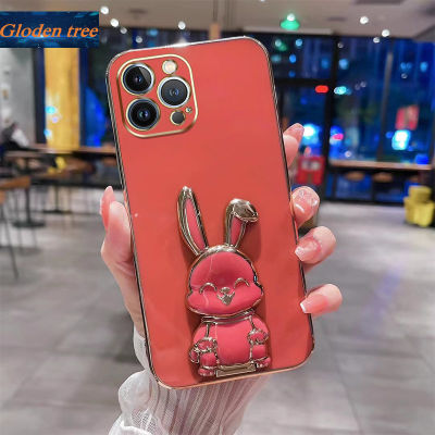 Andyh New Design Compatible For iPhone 11 12 13 14Pro Max iPhone11 12 13 14 Case Luxury 3D Stereo Stand Bracket Smile Rabbit Electroplating Smooth Phone Case Fashion Cute Soft Case