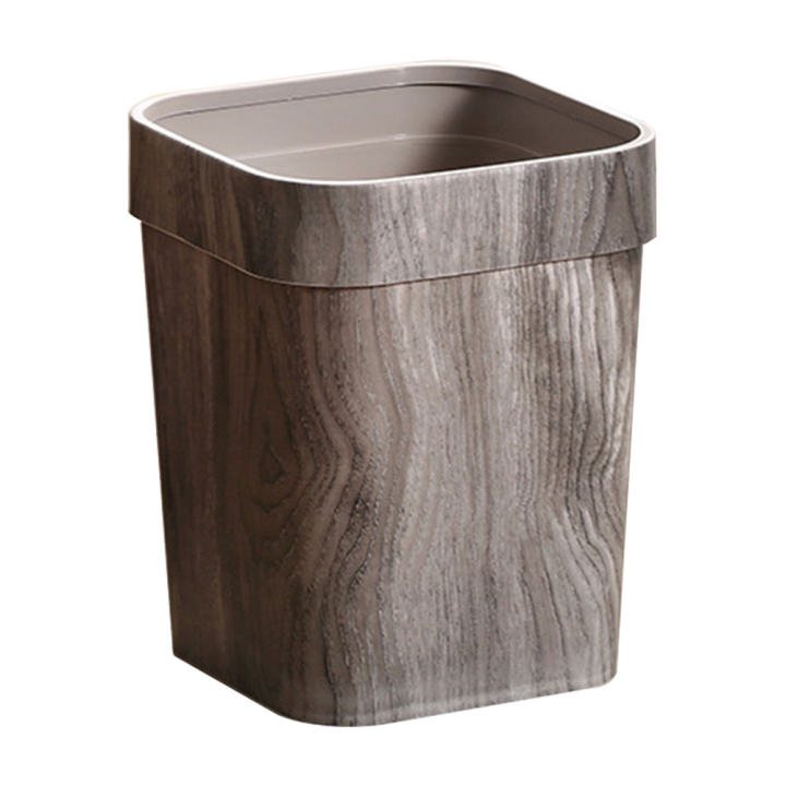 Vintage Wood Grain Trash Can Wastebasket Garbage Bin Container for Home
