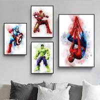 ⊕✇ Avengers สีน้ำผ้าใบภาพวาด Marvel ตัวละครภาพยนตร์โปสเตอร์ห้องเด็กศิลปะตกแต่งภาพจิตรกรรมฝาผนังสำหรับ Modern Home Wall Decor ของขวัญ