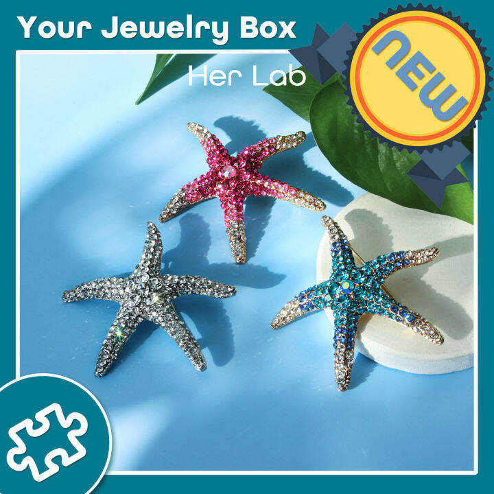 Her Lab Jewelry เข็มกลัดหมุดพลอยเทียมคริสตัลปลาดาว3สีสำหรับผู้หญิง