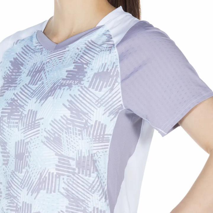 perfly-เสื้อยืดแบดมินตันสำหรับผู้หญิง-ผ้าใยสังเคราะห์เนื้อยืดหยุ่น-อิสระในการเคลื่อนไหว-ระบายอากาศได้ดี-ผ้ายืดช่วยให้สวมใส่สบาย