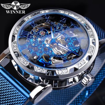 【Hot seller】 Mens handsome hollowed-out mechanical watch diamond-encrusted mens male gift student fashion cool