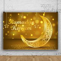 5x 3ft Eid Mubarak ฉากหลังถ่ายภาพพื้นหลังทอง Crescent Moon ดาวพื้นหลัง Decors แขวนหยด Shiny Shining Gold วันหยุดอิสลามอธิษฐาน Fiesta Decor เด็กผู้ใหญ่อุปกรณ์ประกอบฉากในสตูดิโอถ่ายรูป