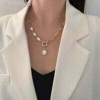 1pcs Gold-color Necklace Hip Hop Style Faux Pearl Pendant Handmade Curved Needle Sewable Fashion Jewelry